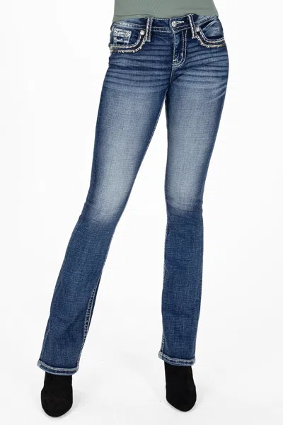 Shop Miss Me Shades Of Brown Border Bootcut Jeans In Med/dark Wash