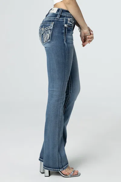 Miss Me Silver Angel Down Wings Bootcut Jeans In Medium Wash