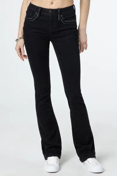 Miss Me Silver Metallic Classic Black Bootcut Jeans In Black