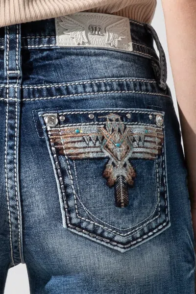 Miss Me Sky Aztec Bootcut Jeans In Vintage Blue