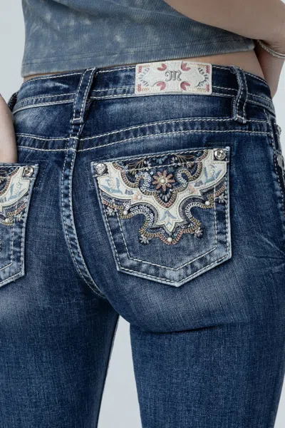 Miss Me Spring Bloom Slim Bootcut Jeans In Vintage Blue