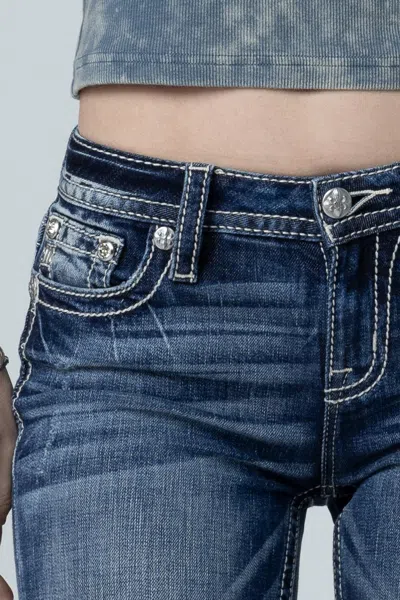 Miss Me Spring Bloom Slim Bootcut Jeans In Vintage Blue