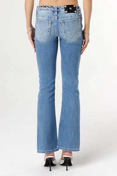 Miss Me Stitched Belt Bootcut Jeans In Medium Wash