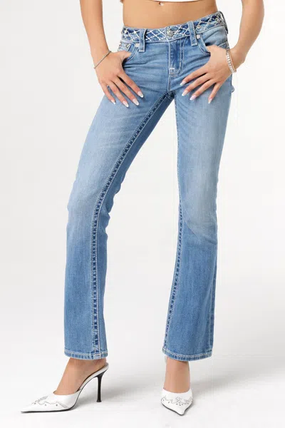 Miss Me Stitched Belt Bootcut Jeans In Medium Wash