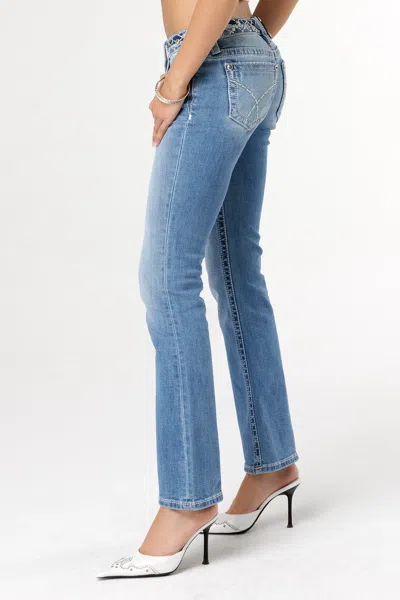 Miss Me Stitched Belt Bootcut Jeans In Medium Wash