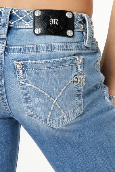 Miss Me Stitched Belt Bootcut Jeans In Medium Wash