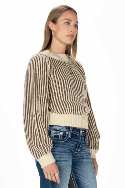 Shop Miss Me Striped Cropped Sweater In Multi Brown