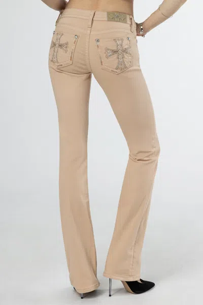 Miss Me Subtle Cross Bootcut Jeans In Beige