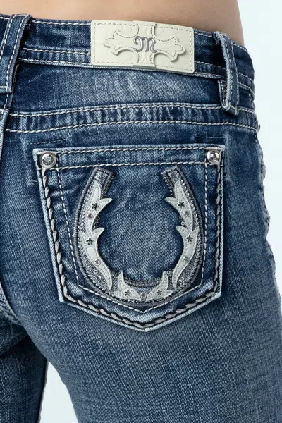 Miss Me Subtle Star Horseshoe Bootcut Jeans In Medium Wash