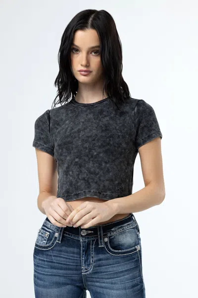 Miss Me Subtle Wash Crop Tee In White