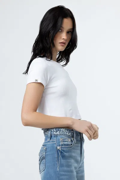 Miss Me Subtle Wash Crop Tee In White