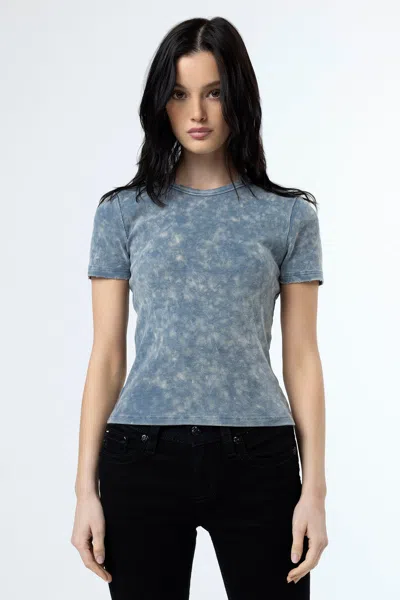 Miss Me Subtle Wash Longline Tee In Denim Blue