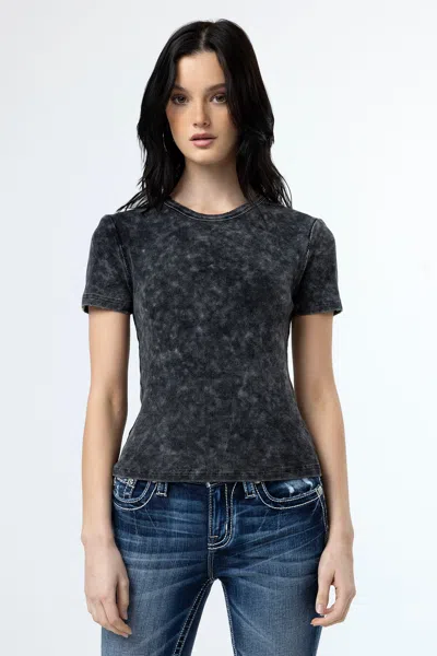 Miss Me Subtle Wash Longline Tee In Denim Blue