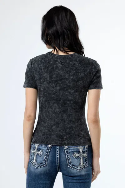 Miss Me Subtle Wash Longline Tee In Denim Blue