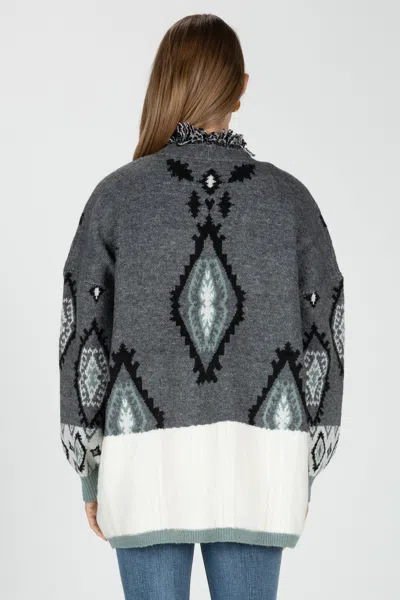 Shop Miss Me Sweater Block Open Front Aztec Cardigan In Multi Grey