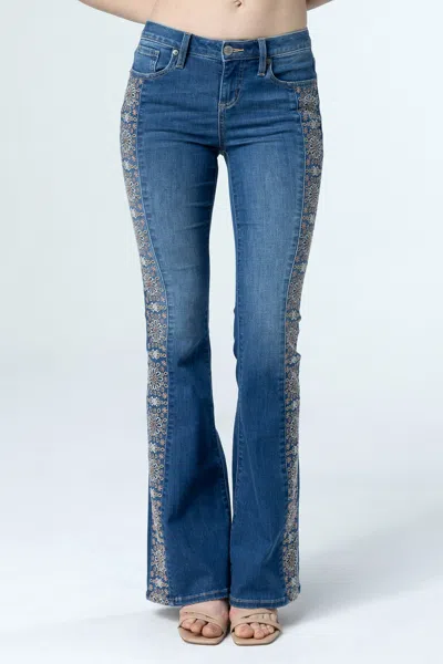 Miss Me Towering Floral Flare Jeans In Light Wash