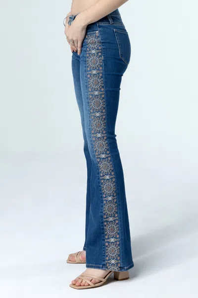 Miss Me Towering Floral Flare Jeans In Light Wash