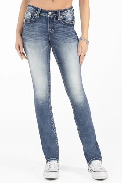 Miss Me Turquoise Aztec Faux Flap Bootcut Jeans In Medium Wash