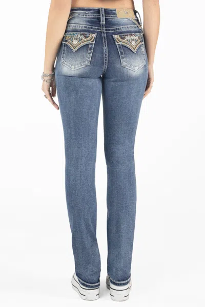 Miss Me Turquoise Aztec Faux Flap Bootcut Jeans In Medium Wash