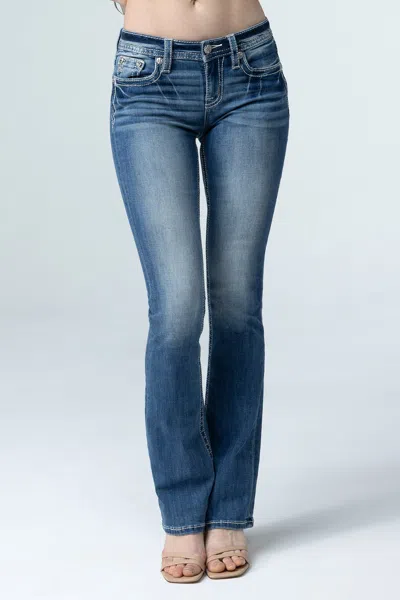 Miss Me Warm Wings Bootcut Jeans In Light Wash