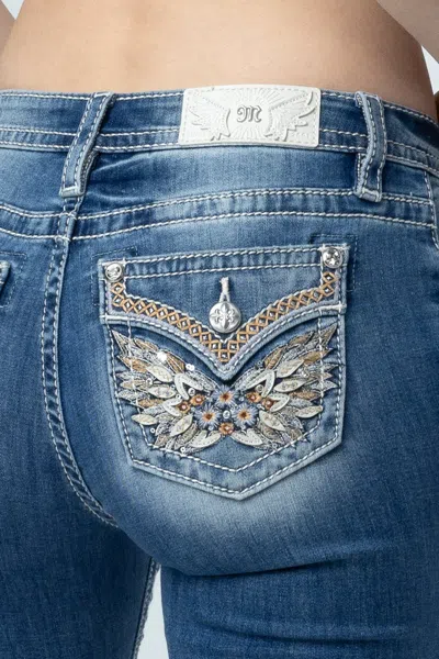 Miss Me Warm Wings Bootcut Jeans In Light Wash