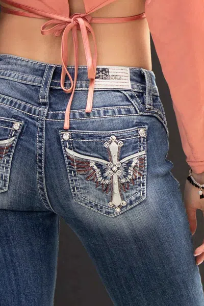 Miss Me Winged Spirit Bootcut Jeans In Med/dark Wash