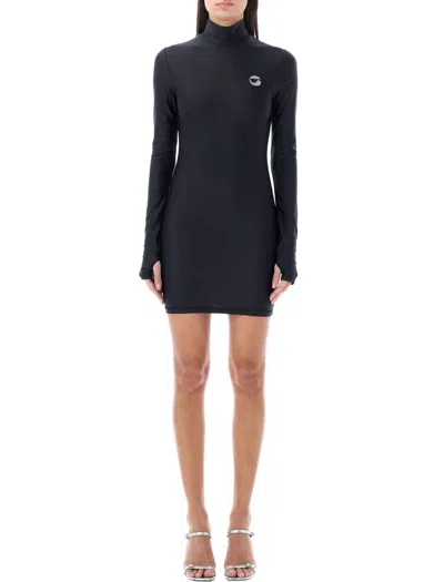 Coperni High Neck Fitted Jersey Mini Dress In Black