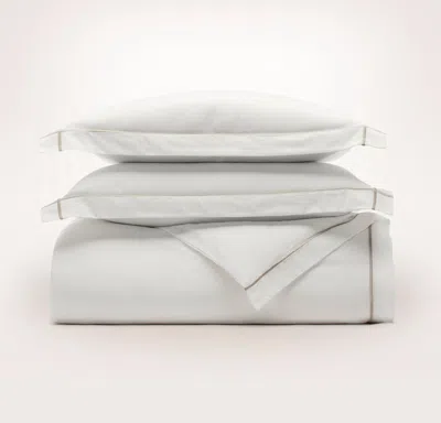 Boll & Branch Organic Signature Embellished Duvet Set In White/oak Embroidered