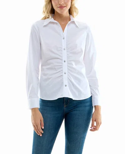 Nicole Miller Amber Stretch Button Down Shirt In Brilliant White In White