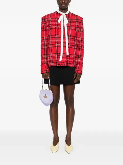 Msgm Checked Tweed Jacket In Red