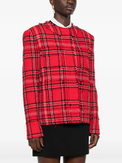 Msgm Checked Tweed Jacket In Red