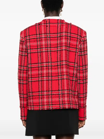 Msgm Checked Tweed Jacket In Red