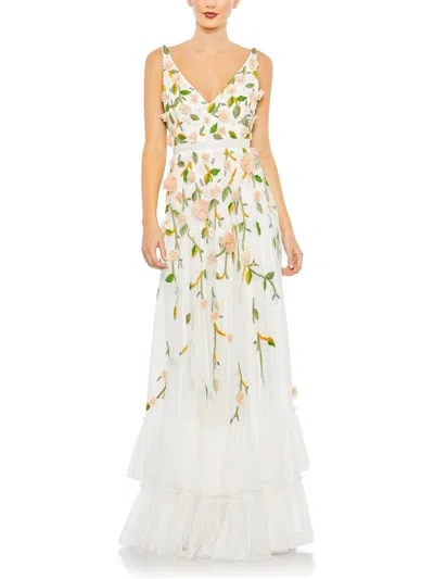 Mac Duggal Floral Embellished Sleeveless V Neck A Line Gown In Multi