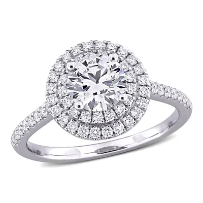 Created Forever 1 1/2ct Tw Lab-grown Diamond Double Halo Engagement Ring In 14k White Gold In Silver