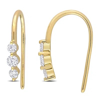 Created Forever 1/2ct Tw Lab-grown Diamond 3-stone Hook Earrings In 18k Yellow Gold Plated Sterling Silver In Silver