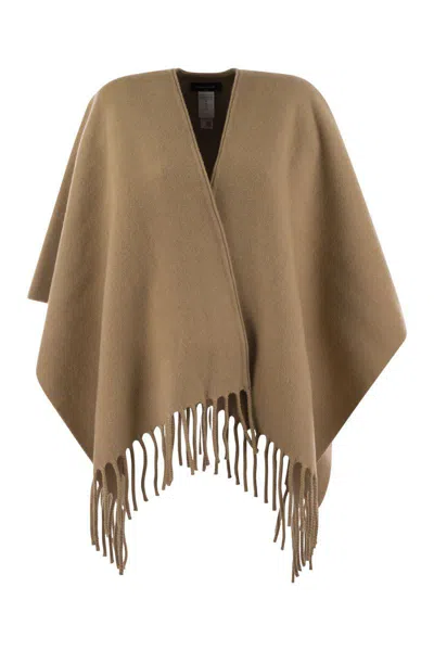 Fabiana Filippi Chic Wool Fringed Cape In Brown