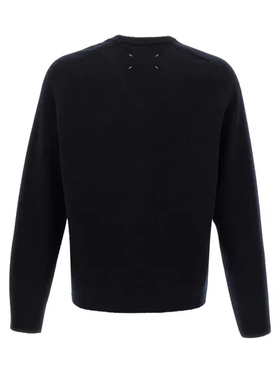 Maison Margiela Classic Crew Neck Sweater With Suede Elbow Patches In Black
