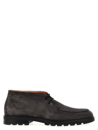 Shop Santoni Suede Boots In Gray