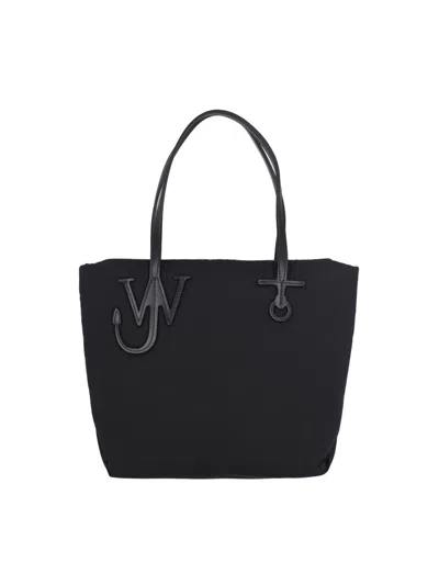 Jw Anderson Borsa Shopping Puffy Anchor In Tessuto Nero Donna In Black