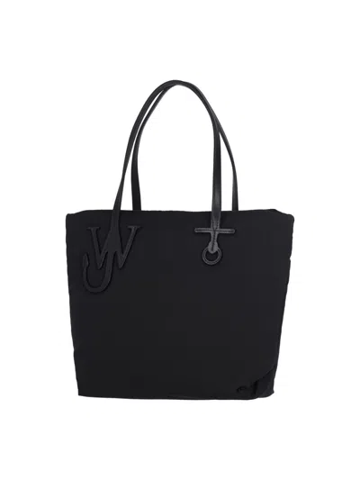 Jw Anderson Borsa Shopping Puffy Anchor In Tessuto Nero Donna In Black