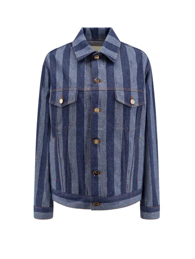 Shop Fendi Denim Jacket With Pequin Stripes