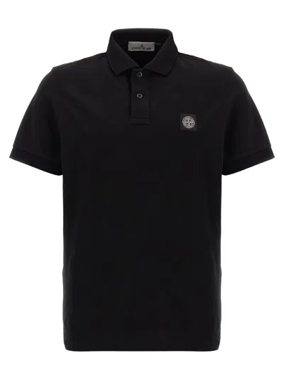 Shop Stone Island Logo Patch Shirt Polo In Black