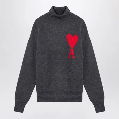 Shop Ami Alexandre Mattiussi Ami Paris Ami De Coeur Turtleneck In Grey