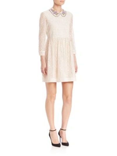 Shop Red Valentino Chantilly Lace Collared Dress In Ivory