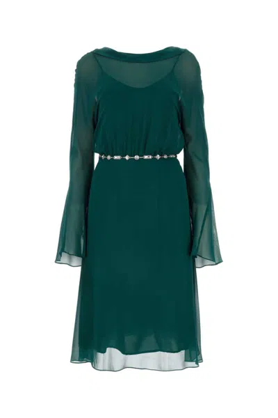 St Elegante Bottle Green Silk Africa Dress In Green