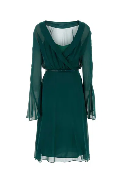 St Elegante Bottle Green Silk Africa Dress In Green