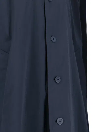 Issey Miyake Homme Plissé  Wing Buttoned Straight Hem Coat In Blue