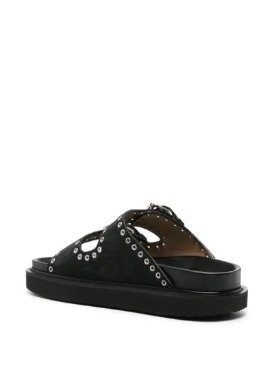 Shop Isabel Marant Lennyo Eyelet-embellished Sandals In Black