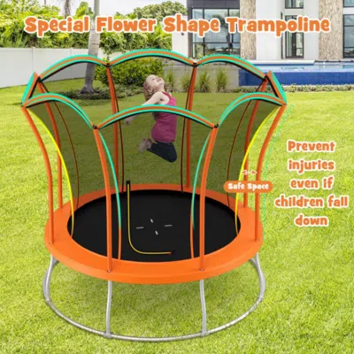 Hivvago 10 Feet Unique Flower Shape Trampoline With Galvanized Steel Frame-orange