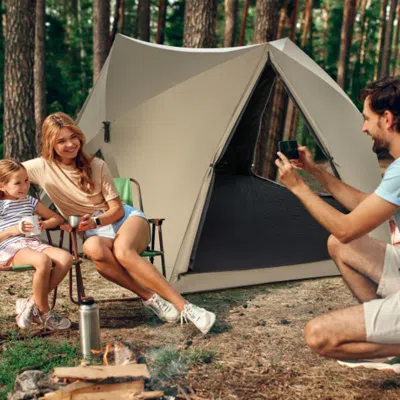 Hivvago 6-sided Pop-up Family Tent With Rainfly Skylight 3 Doors 3 Windows-green